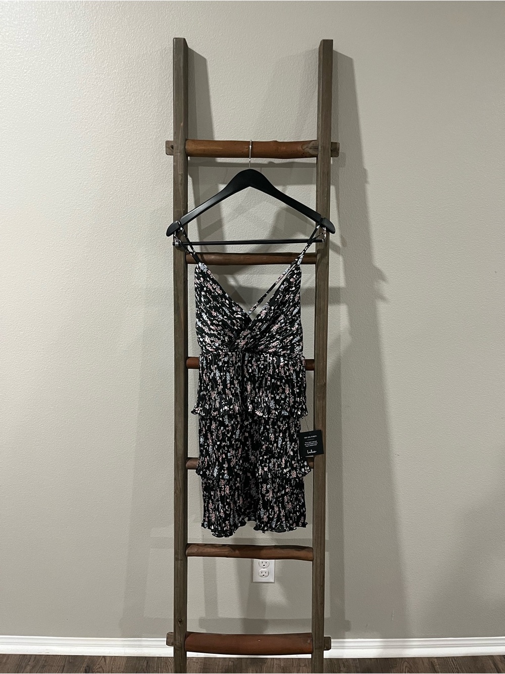 Lulu's Black & Pink Floral Ruffle Slip Dress